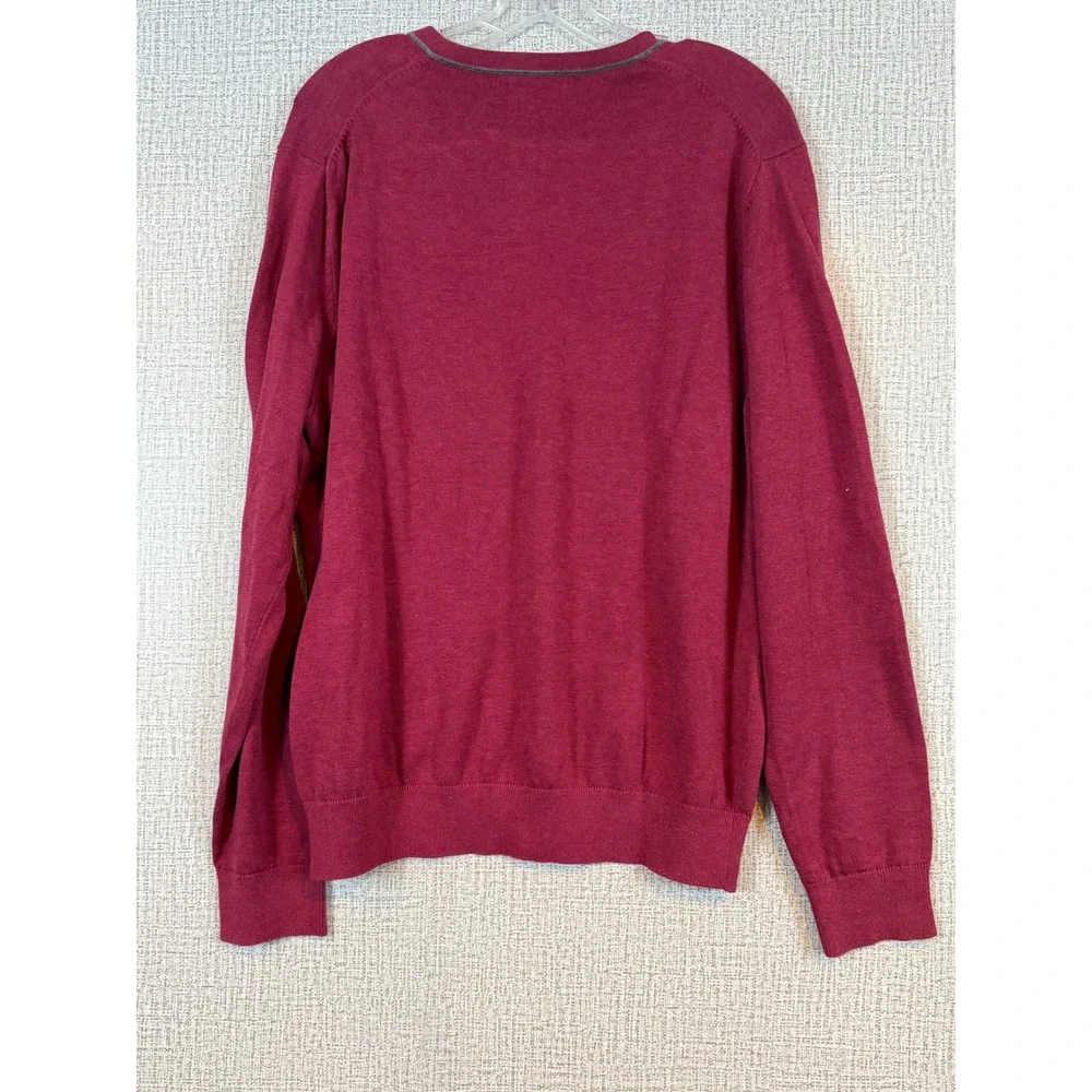 Lands End Mens Burgundy‎ Supima Cotton V-Neck Sweater •L 42-44• Wine Red Preppy